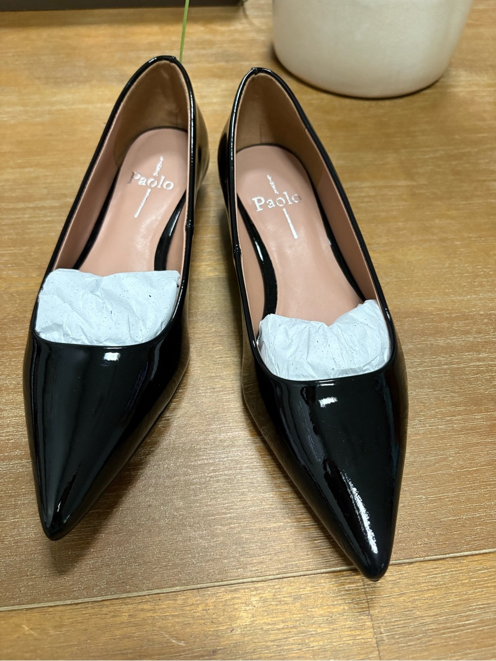Paolo Black Patent Pointed Toe Pumps With Low Heel - Picture 6 of 10
